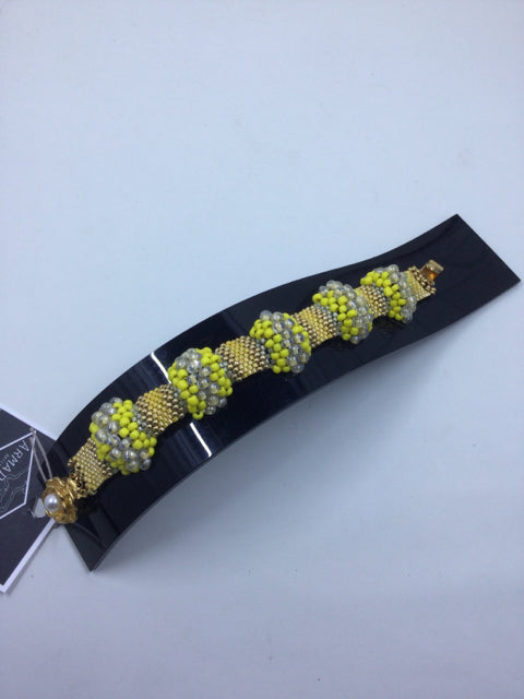 Hand Woven Yellow Bead Bracelet by Outrageously Millie