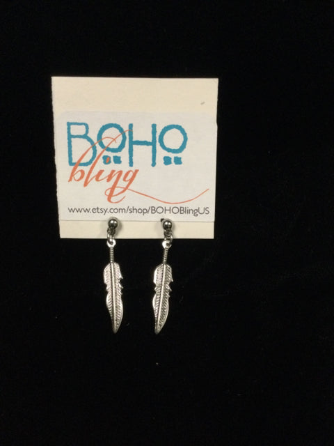 Silver Feather Earrings by BOHO Bling Jewelry