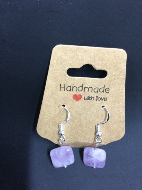 Amethyst Square, Sterling Silver Hook Earing by Integrity Crystal Creations