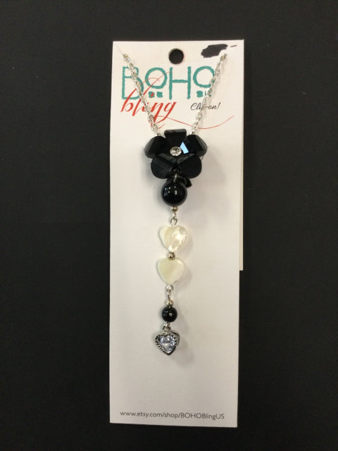 Black Flower with Hearts Clip-On by Boho Bling