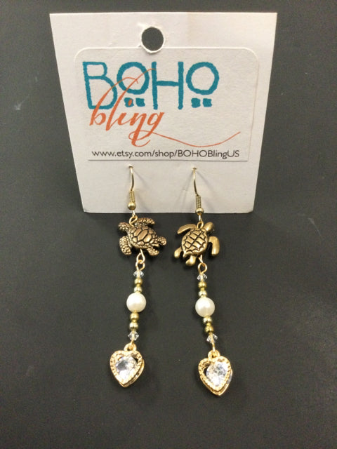 Gold Turtle Earrings by BOHO Bling