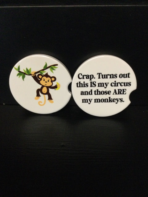 Are My Monkeys Car Coasters by June Bugs