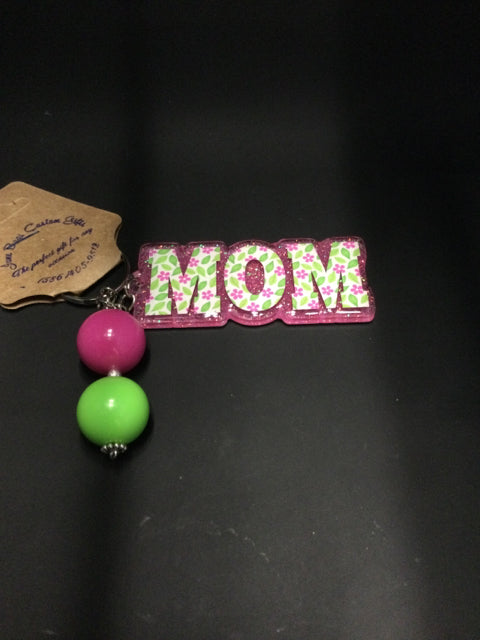 Pink/Green Beaded MOM Keychain by June Bugs