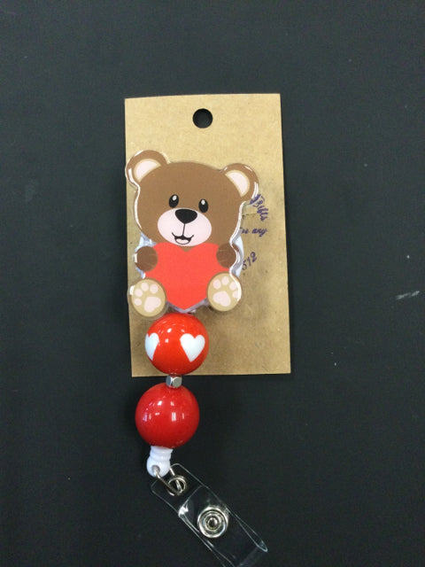 Valentine Bear Beaded Badge Reel by June Bugs