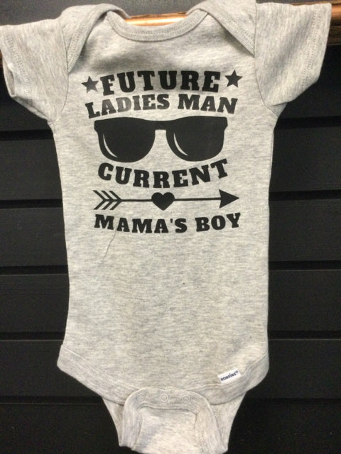 Gray Future Ladies Man 3-6 mo. Onesie by Mara Lynn Designs