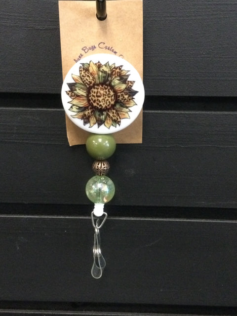 Beaded Sunflower Badge Reel by June Bugs