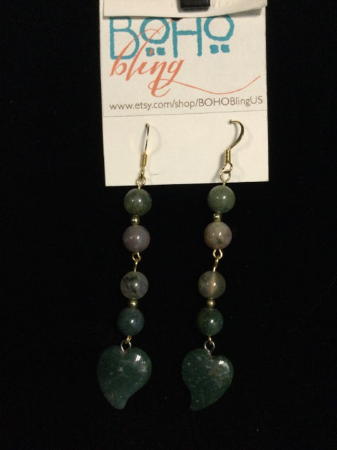 Jade Hearts  Earrings by BOHO Bling Jewelry