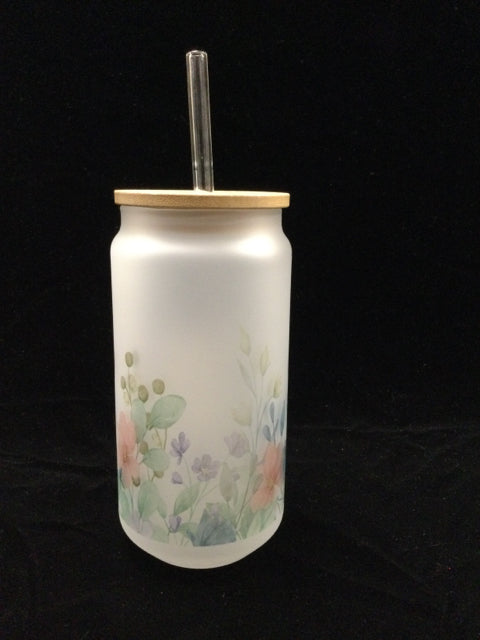18oz. Pastel Floral Frosted Glass Tumbler by Allison MacKenzie Interiors