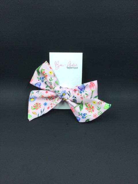 Pink Flowers and Butterflies Bow Barrette by Bow-Aholic Bowtique