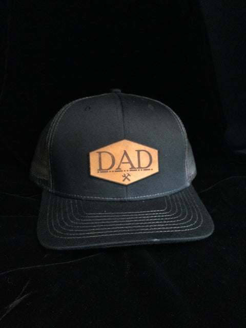 Trades Dad Leather engraved on a Black SnapBack
