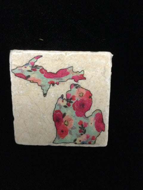 MI Pink Flowers Magnet Tile by Ravaged Barn