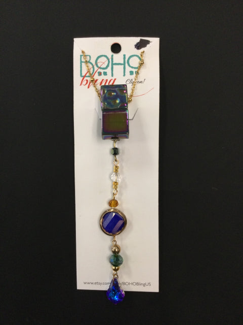 Iridescent Tiles with Blue Bead Clip-On by BOHO Bling