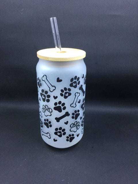 Dog Print - Frosted Glass Cup 18 oz by Allison MacKenzie Interiors