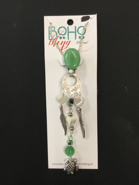 Green/White Turtle 3-strand Clip-On by Boho Bling