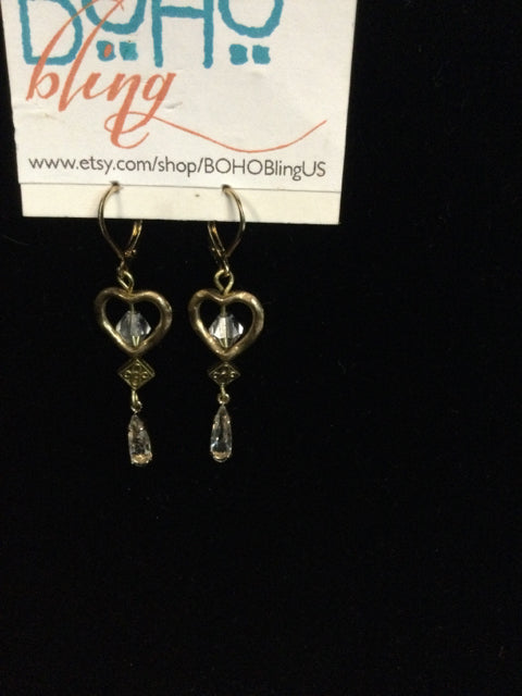 Gold Heart Teardrop Earrings by BOHO Bling Jewelry