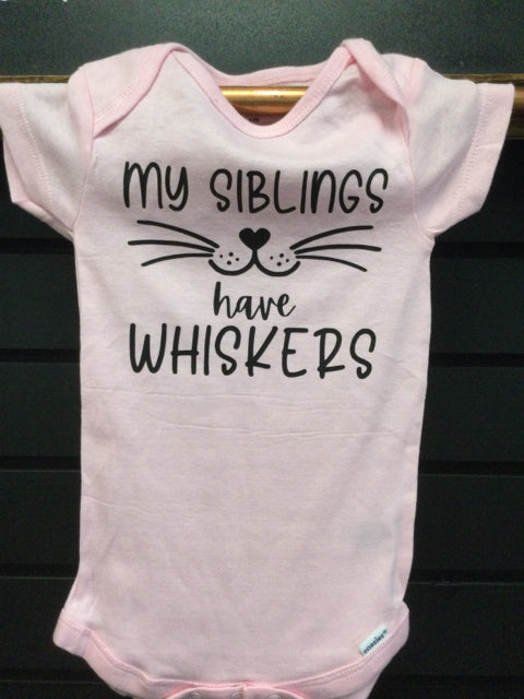 Pink My Siblings have Wiskers 6-9 mo. Onesie by Mara Lynn Designs