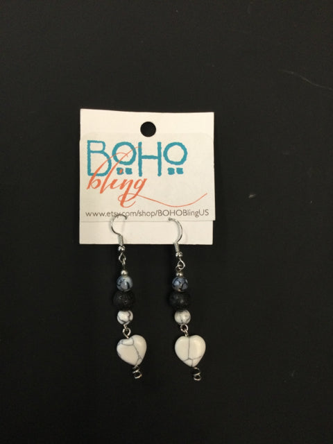 White Howlite Heart Scent-able earrings BOHO Bling