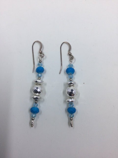 Silver and Blue Bead Earrings by Outrageously Millie