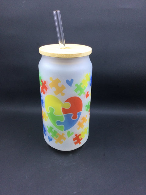 Autism - Frosted Glass Cup 18 oz by Allison MacKenzie Interiors