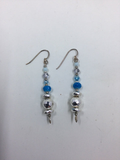 Silver and Blue Bead Earrings by Outrageously Millie
