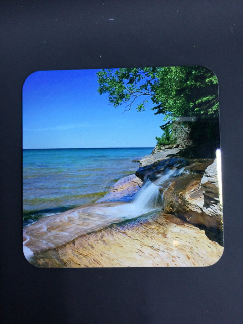 Waterfall on Beach Photography Coaster by Genna Card